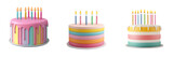 A colorful 3D birthday cake with candles party celebration element bright colors isolated on white and transparent background