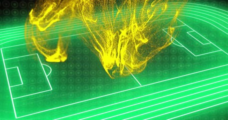 Poster - Yellow abstract animation over green sports field with goalposts