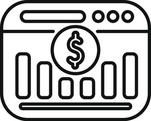 Poster - Simple vector showing a website with a financial chart and a dollar symbol, representing online business analytics