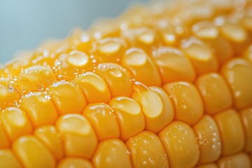 Wall Mural - Close-up of corn kernels with droplets of water.