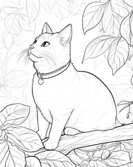 Poster - A cat is sitting on a branch of a tree. The cat is looking at the camera with a curious expression. The image has a calm and peaceful mood, as the cat seems to be enjoying its time in the outdoors