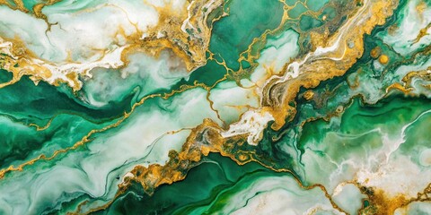 abstract green and white art texture painting with marble effect