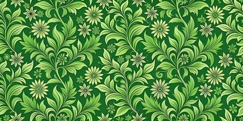 Wall Mural - Abstract green floral seamless pattern background