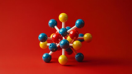 Poster - Colorful Molecular Structure on Red Background