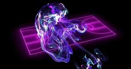 Poster - Abstract purple and pink fluid shapes animation over basketball court lines