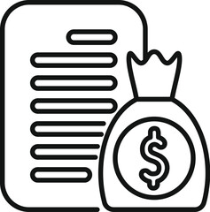 Poster - Simple linear icon representing a financial budget with a document and a money bag