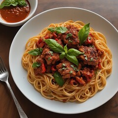 Healthy Homemade Ready-to-eat Pasta Italian food Spaghetti food Parmesan cheese Tomato Mediterranean culture Restaurant Cooking Tradition Plate sauce Dinner Italian culture Rustic Photography