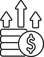 Poster - line art vector of a dollar coin increasing in value with three upward arrows
