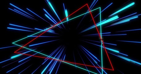 Wall Mural - Colorful neon lines and triangles animation creating dynamic, futuristic tunnel effect