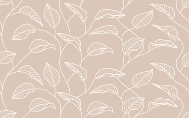 Wall Mural - Hand Drawn luxury leaves seamless pattern. Floral Pattern background.