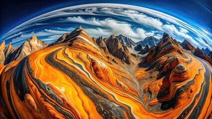 Wall Mural - Abstract mountains made of orange and black marble