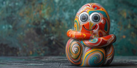 Poster - A colorful, swirled figurine with big eyes and a smile. AI.