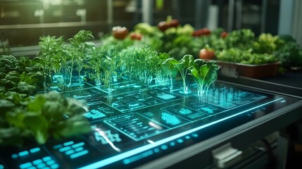 Poster - holographic farm management dashboard displaying real time data analytics for precision agriculture 