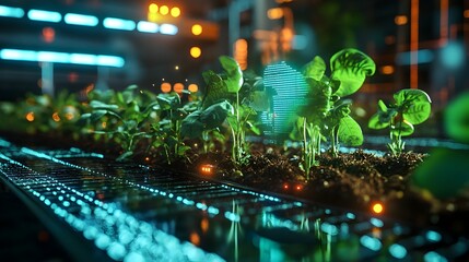 Poster - a holographic depicting the automation of planting and harvesting processes in smart farming highlig