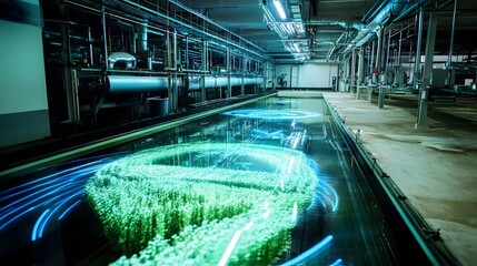 Poster - holographic projection showcasing an advanced water management system equipped with smart sensors an