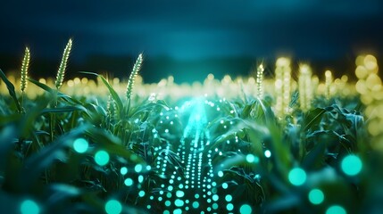 Poster - holographic 3d visualization showcasing the power of algorithms in predicting crop yields for precis