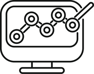 Sticker - Line art vector icon of a computer screen showing blockchain technology with a growing arrow chart