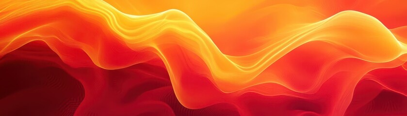 Intense orange to bright red gradient with fluid, wave-like motions, Abstract background, Heat and fluidity