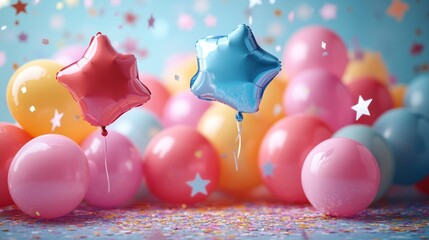 Wall Mural - Colorful Balloons and Confetti for Birthday Celebration