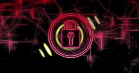 Canvas Print - Lock icon and neon lines, data security animation