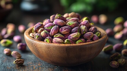 Pistachios in a wooden bowl