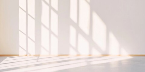 Poster - Minimalist Bright White Office with Golden Light Reflections and Delicate Shadow Effects