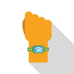 Poster - hand wearing a smart watch with a wifi symbol on the screen, concept of wearable technology