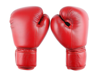 Pair of red boxing gloves on a white background. Sport equipment for training and competition