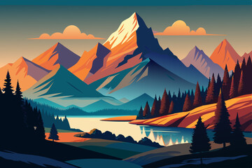 Wall Mural - Vector mountain sunset landscape.for background or banner