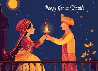 Wall Mural - Creative card and poster banner for Karwa Chauth or Karwa Chauth Poojan with nice background