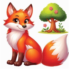 Sticker - Cute Fox Vector Cartoon illustration