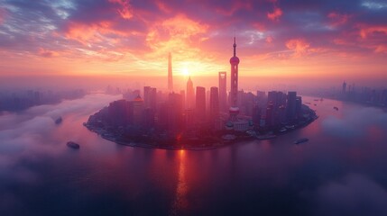 Canvas Print - Sunrise Over Shanghai Skyline