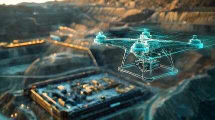 Poster - holographic visualization of drone technology utilized for comprehensive surveying and mapping of a 