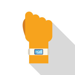 Poster - Hand with smartwatch showing price icon in flat style isolated on white background