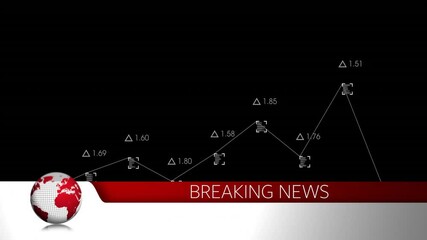 Poster - Breaking news animation with fluctuating stock market data and red globe graphic