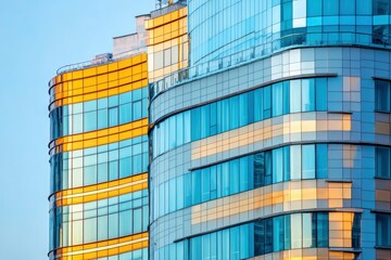 Economics, banking, business and finance concept. A fragment of a modern office building in the capital of Ukraine - Kyiv. Horizontal photo. Kiev, Ukraine, Europe , ai