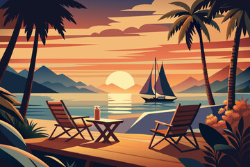 Canvas Print - Summer beach vector banner illustration