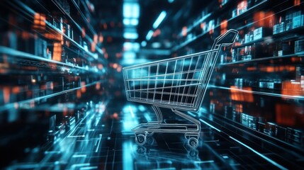 Wall Mural - Digital Shopping Cart in a Cyberspace Environment