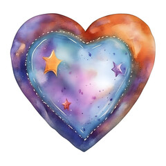 Wall Mural - Watercolor Blue Sky Galaxy Heart illustration isolated on white background