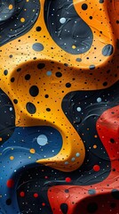 Wall Mural - Abstract wavy background with black, yellow, red and blue colors and polka dots.