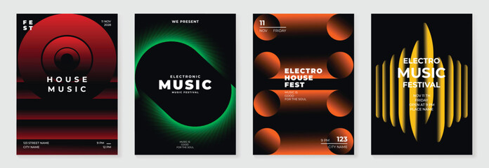 music poster design background vector set. electro sound cover template with vibrant abstract gradie