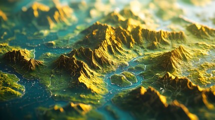 Poster - Captivating hologram depicting a highly detailed topographical world map showcasing the intricate mountain ranges valleys and geographic features of the Earth s surface in a stunning digital display