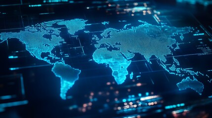 Poster - holographic projection of a detailed world map highlighting major countries their borders and geogra