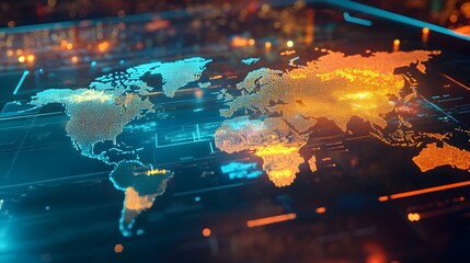 Poster - holographic visualization of a climate world map highlighting different climate zones environmental 