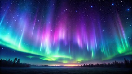 Wall Mural - aerial view of colorful aurora borealis lights in the night sky with stars