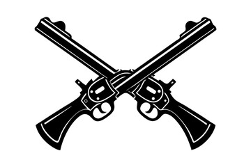 Wall Mural - Illustration of crossed revolvers in engraving style