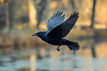 Wall Mural - Beautiful black raven, crow in flight 