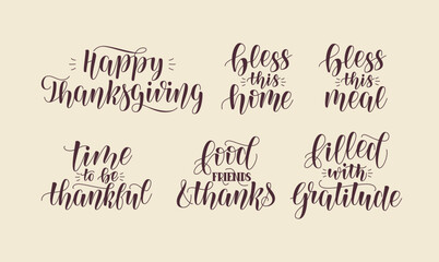 Poster - Happy Thanksgiving Handwritten Phrases Set. Vector Hand Lettering Print for Thanksgiving Day Collection. Gratitude Sayings Bundle.