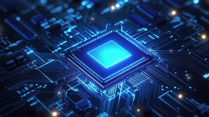 Poster - Computer motherboards and circuit boards. Abstract circuit board with a lot of micro chips. Main microchip on the motherboard. Tech science background. Semiconductor and circuit board. Circuit board