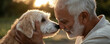 © watcharaphon - Heartwarming moment between a senior man and his dog, sharing a tender connection in the warm glow of sunset.
